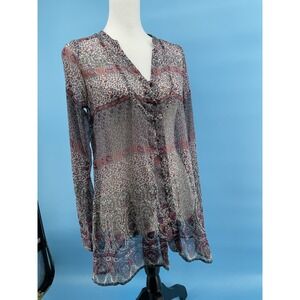 Converse One Star Top‎ Womens Small Sheer Floral Artsy Boho Button Front Tunic